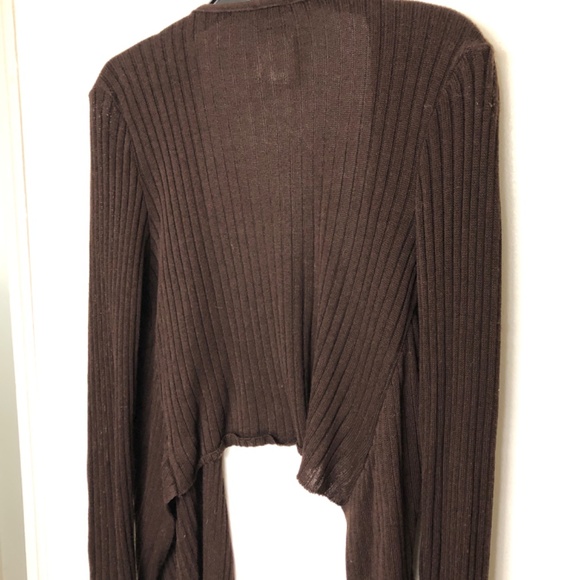CENIT Tie Front Shrug Chocolate Brown Ribbed Sweater Wrap Size Large/NWT - Picture 5 of 7